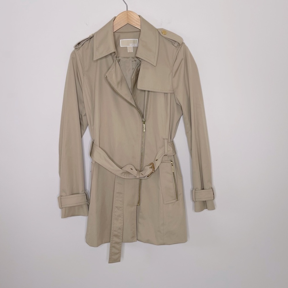 MICHAEL Michael Kors Belted Front-Zip Trench Coat preppy office travel workwear - Picture 11 of 16